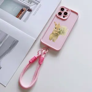 Convenient Hanging Strap Protective Phone Case Cover with Wristband, Daisy Bunny Pattern, Tpu Anti-Drop Protection, Fits iPhone 6/7/8/x/11/12/13/14/15/16/17 Pro Max