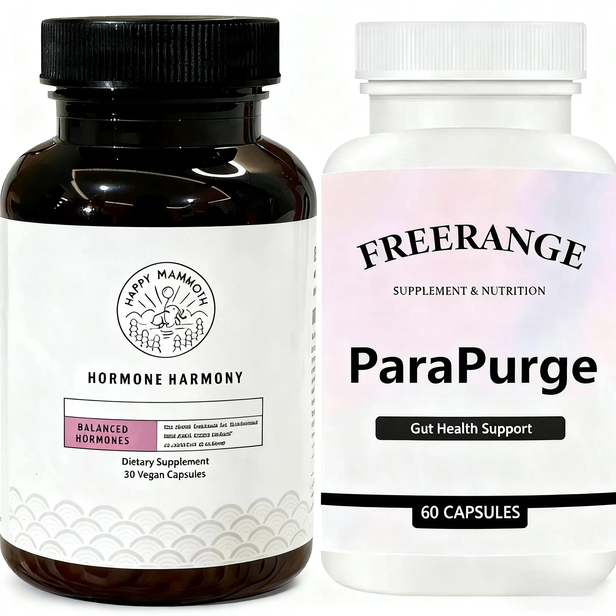 2 Pack ParaPurge Gut Cleanse Capsules Gut and Colon Immune Support Non-GMO 60 Capsules|Happy Mammoth Hormone Harmony Natural Hormonal Support for Women 72 Capsules
