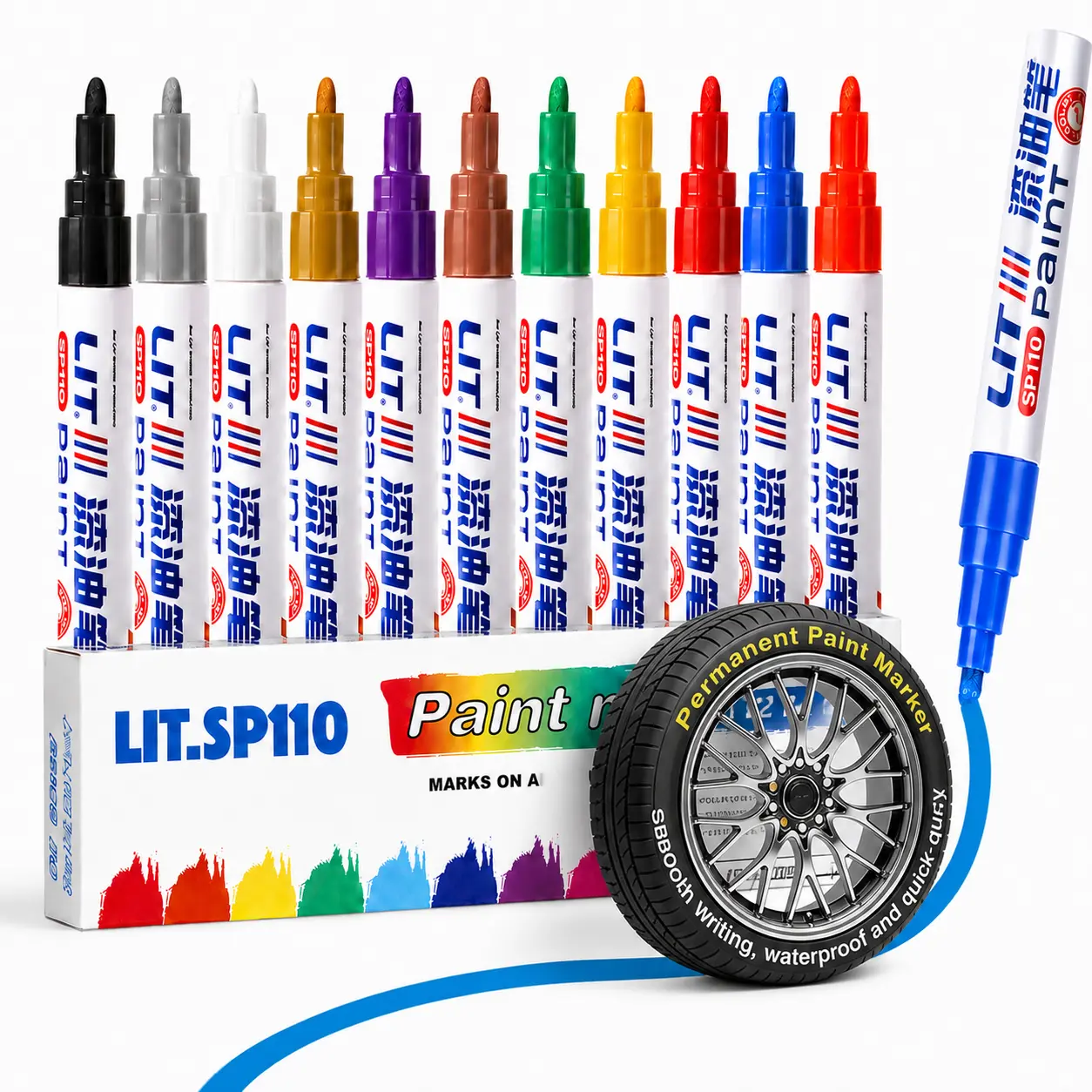 12-Color Tire Marker Pen, Oil-Based Tire Lettering & DIY Detail Pen Paint Marker, Waterproof, Quick-Dry, Long-Lasting Marker for Metal, Wood, Plastic, Rock, Canvas, Glass, Rubber,car accessories