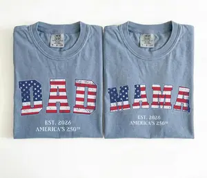 Comfort Colors 4th of July Pregnancy Announcement Couple T-Shirts, Mom and Dad Est 2026 Shirts, Patriotic USA Matching Outfit, America 250th Anniversary Tee, Independence Day Couple Set, Casual Wear - AL