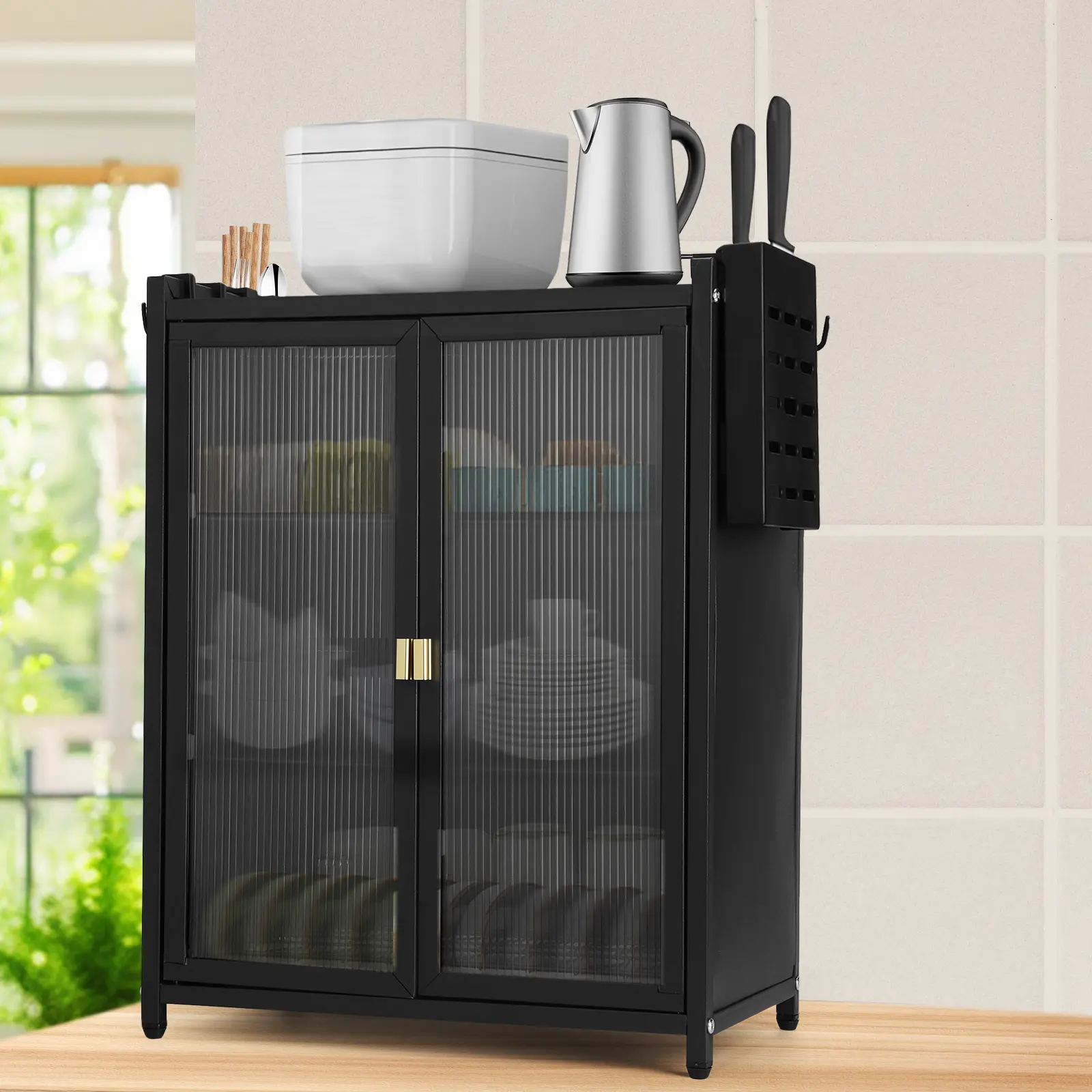 3-Layer Rectangular Stainless Steel Kitchen Countertop Cabinet - 600.00x445.00x280.00mm Single Unit, Adjustable Shelves, Dustproof, Detachable Home Organizer Rack