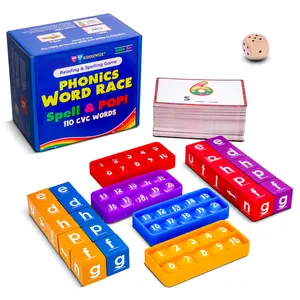 CVC Word Race, Learn to Read & Spell Phonics Game for Kids, Multisensory Reading & Spelling Games for Kids, Matching Letter Words with 120pcs Phonics Flash Cards, Alphabet Blocks & Fidget Mats