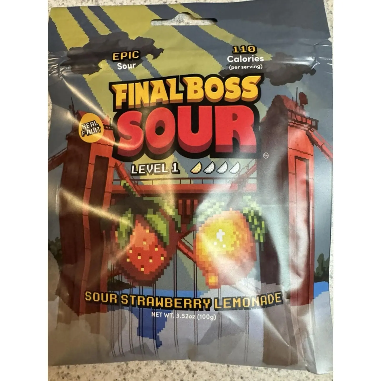 Final Boss Sour Level 1 Sour Strawberry Lemonade 3.52oz 110 Calories per Serving Real Fruit Flavor