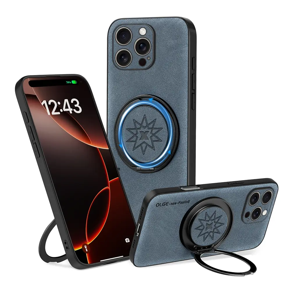 360° Spin Magnetic Stand for iPhone 16 Pro Max 16E 15pro 14plus 13pro 12 11 xsmax xr/8 7plus se2 se3 Case, Fit for MagSafe, Luxury pu leather Case for 16 Pro Max Phone Case,with Kickstand Rotatable, Fit for car holder,Playability and decompression