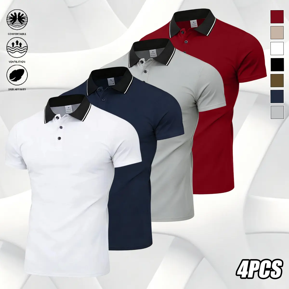 Men's Polo Shirts 4-Pack, Short Sleeve Standard Fit Plain Polyester Tops for Business Casual & Golf, Male, Smart Casual Style, Athletic, Business Casual Polo Shirts