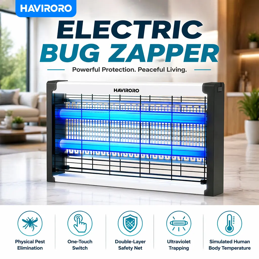 HAVIRORO 4500V Electric Mosquito Zapper – Type-C USB Powered, Suitable for Indoor & Outdoor Use, Covers Up to 1,500 Sq. Ft., Safe for Children and Pets; Quiet UV-Lure Fly Trap, Ideal for Patios, Bedrooms, and Home Use.