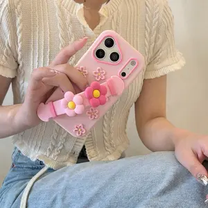 Floral Girl Pink Wrist Strap For iPhone 17 16 15 14 13 Pro Cases and Protective Shock-Resistant Shockproof Covers