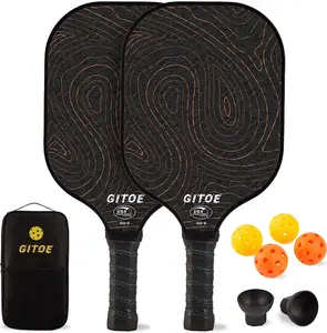 GITOE Pickleball Paddles, USAPA Approved Carbon Fiber Pickleball Set of 2 Rackets & 4 Pickle Balls Great Control Lightweight Graphite Raquettes with 2 Retriever, Pickelball Gifts for Women Men Kids