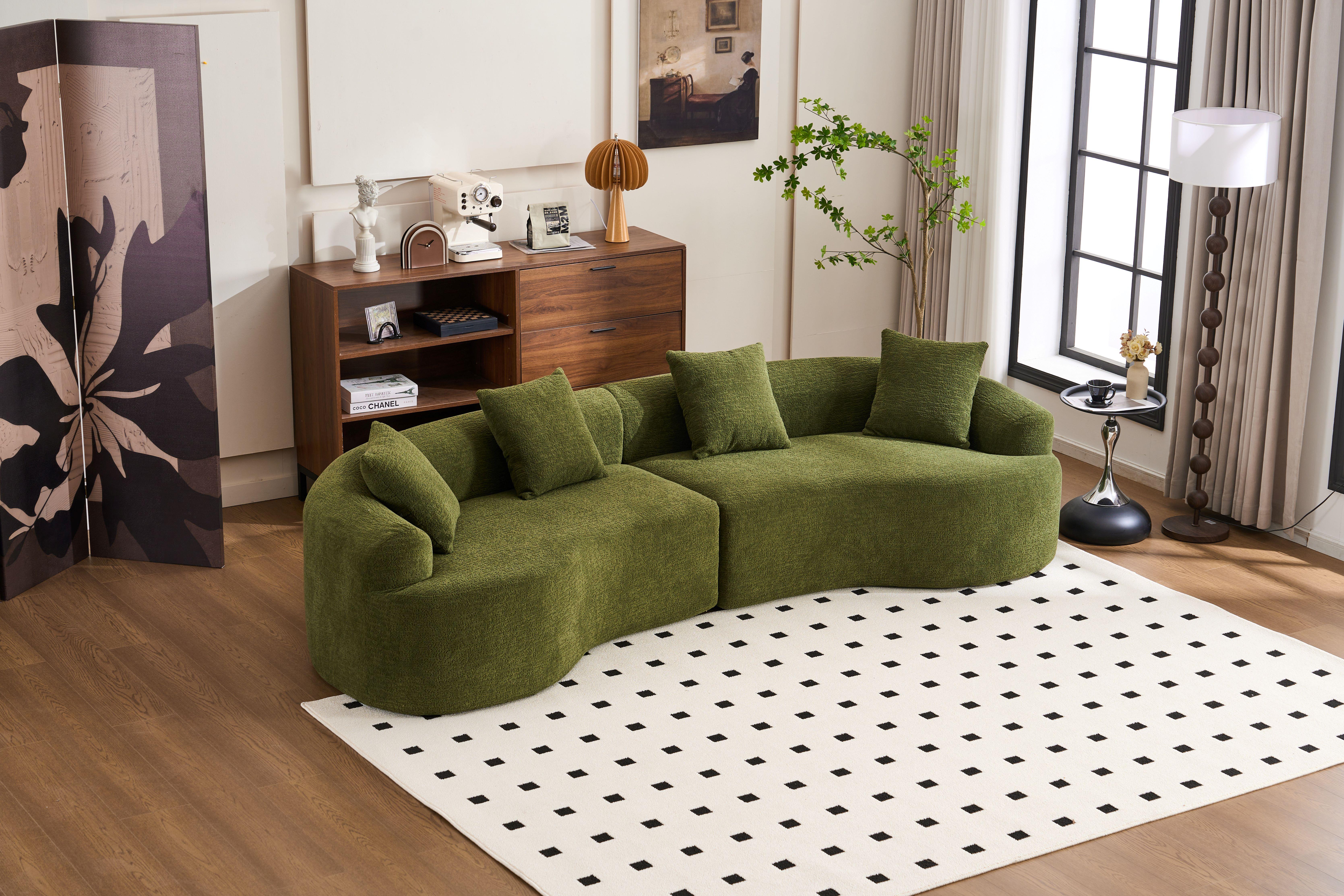 110" Curved Boneless Modular Sectional Sofa, Compression Sleeper Couch with High-Density Foam, Chenille Fabric Sofa Bed for Living Room, Bedroom, Apartment & Lounge