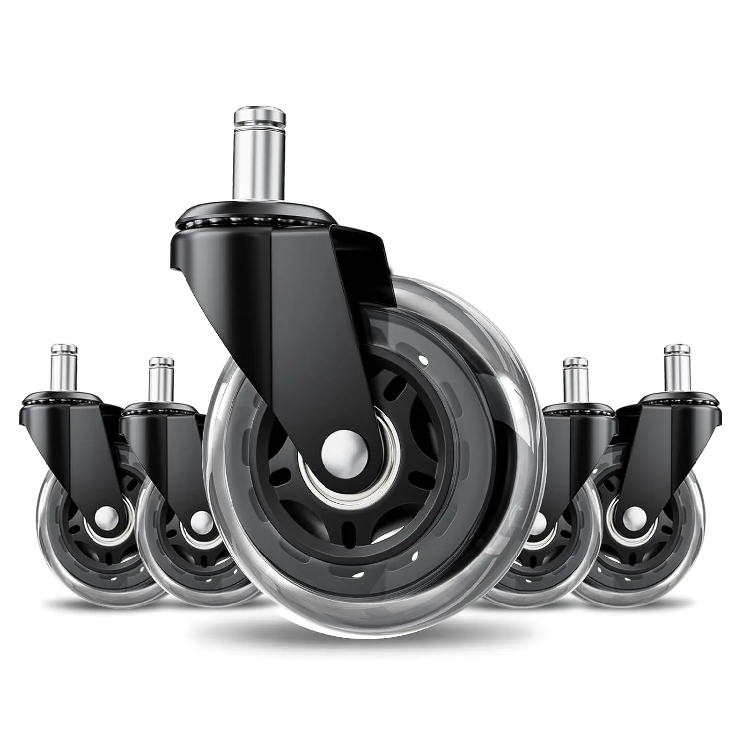 Office Chair Wheels 5-Pack Heavy Duty | Smooth rolling polyurethane wheels protect floors. Universal fit for most chairs. Quiet design for home office.