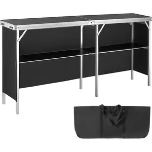 VEVOR Extra Long Folding Portable Bar Tradeshow Podium Table for Indoor, Outdoor, Party, Picnic, Exhibition, Includes Carrying Case, Storage Shelf and Black Skirt, 77.95" x 15.16" x 34.65"