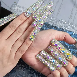 Glitter Line Art Fake Nails, Glittering Fake Nails, 10pcs/set Long Coffin Press on Nails for Women & Girls DIY Nail Art, Elegant Stick on Nails Kit, Glitter Decorative Nails, Nail Art Design