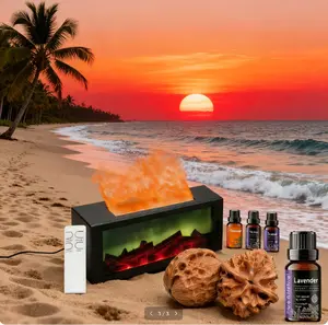 Flame Humidifier with 7-Color Changing LED & Remote Control, Large Water Tank with Massage Hand Ball for Bedroom, Office