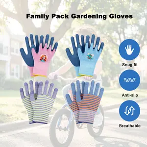 Family 4-Pack Protective Work Gloves Set | Kids & Adults Sizes | Anti-Slip PU Coated for Gardening, DIY & Household Tasks