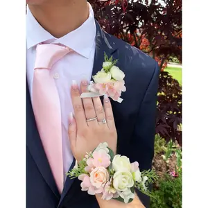 Rinlong Corsage and Boutonniere Set Pink Hydrangea & Rose