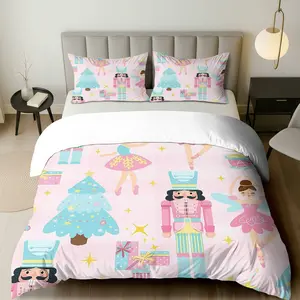 3PCS Duvet Cover Set, 1 Duvet+2 Pillowcases(Without filler), Nutcracker Christmas Ballet Fairy Tree theme, Christmas bedding set, Gift Soft Comfort Suitable for decoration bedroom living room guest room hotel.