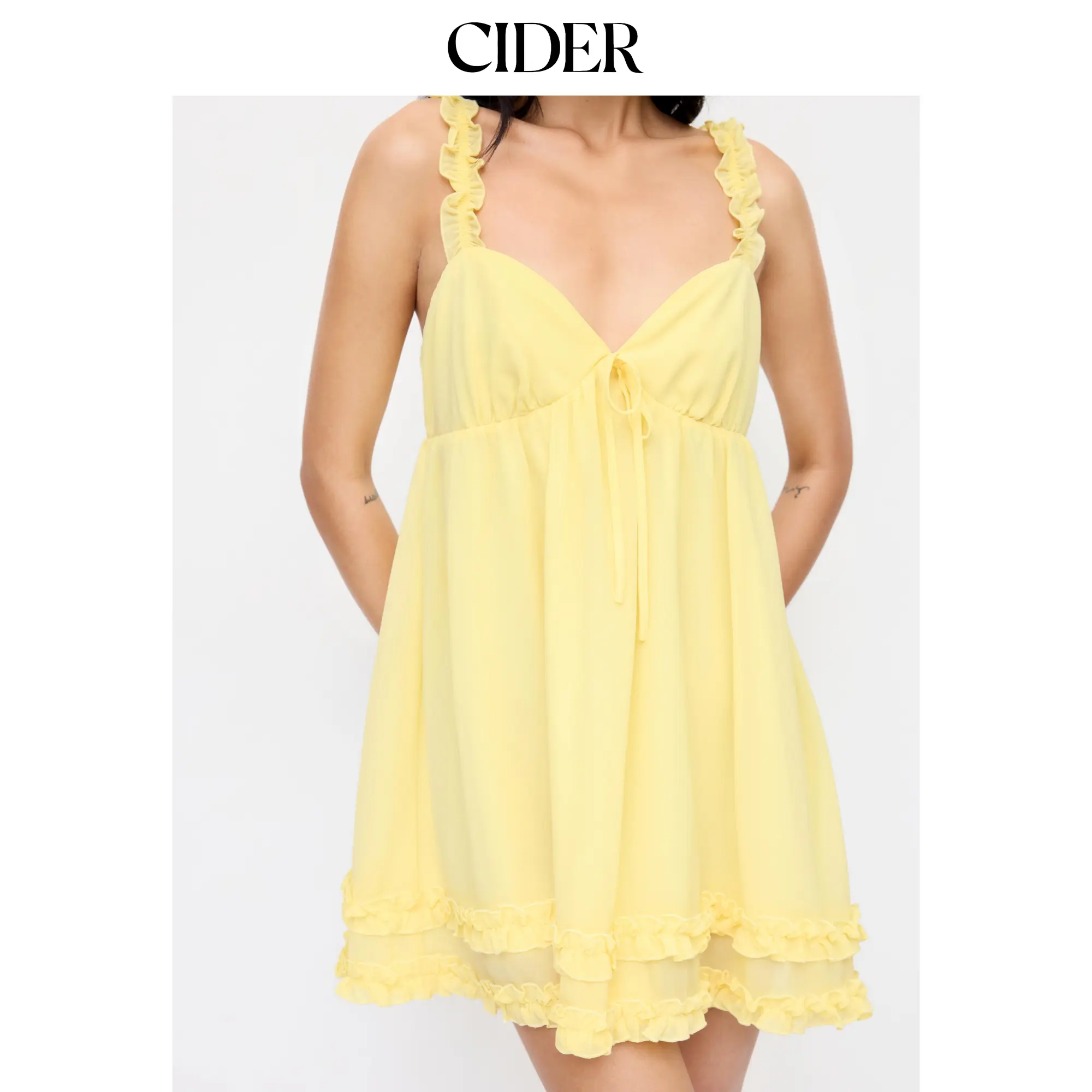 Cider Women's Casual Chiffon Babydoll Mini Dress with Sweetheart Neckline and Ruffle Detail, Sweet Above Knee Party Dress, Mini Above Kne, Sweet Party