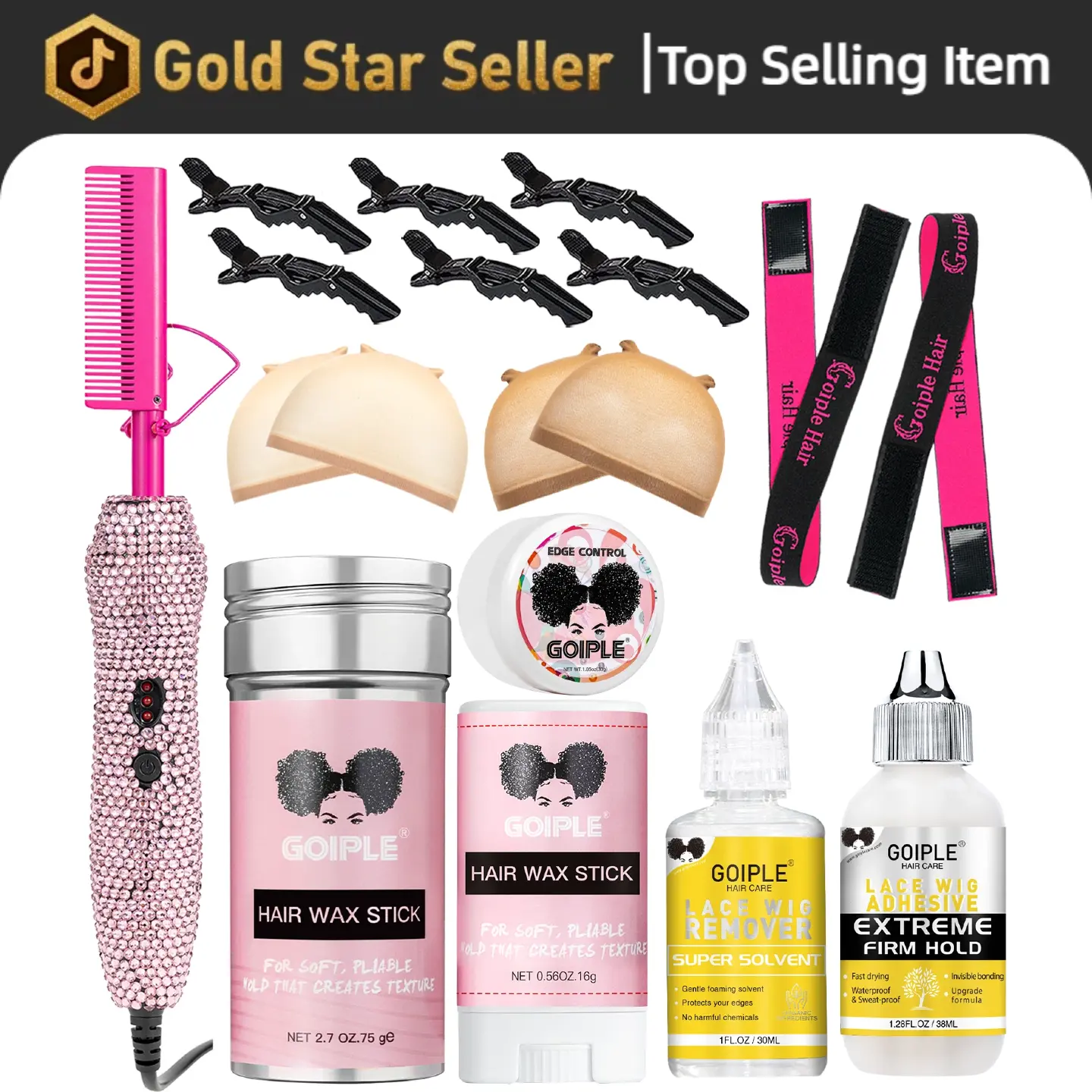 18 Counts Electric Diamond Hot Comb Set for Black Hair and Wigs Adjustable Heat Straightener Brush Gold Styling Tool for Sleek Finish Comfort