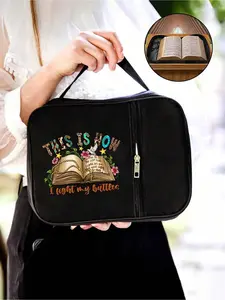 Stylish Easter Bible bag with cross and Jesus prints, featuring a zipper pocket. Standard size for Bible protection, large capacity for versatile storage. Great for home, dorm and car organization.