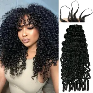 Burmese Water Curly Crochet Human Hair Knotless Pre-Separated Crochet Hair Extensions Human Hair Natural Black Feather Human Hair Extension
