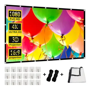 Projection Curtain 16: 9 Ratio Hight-Density 60-200 Inch Foldable Anti-Crease Portable Movie Projector Screen
