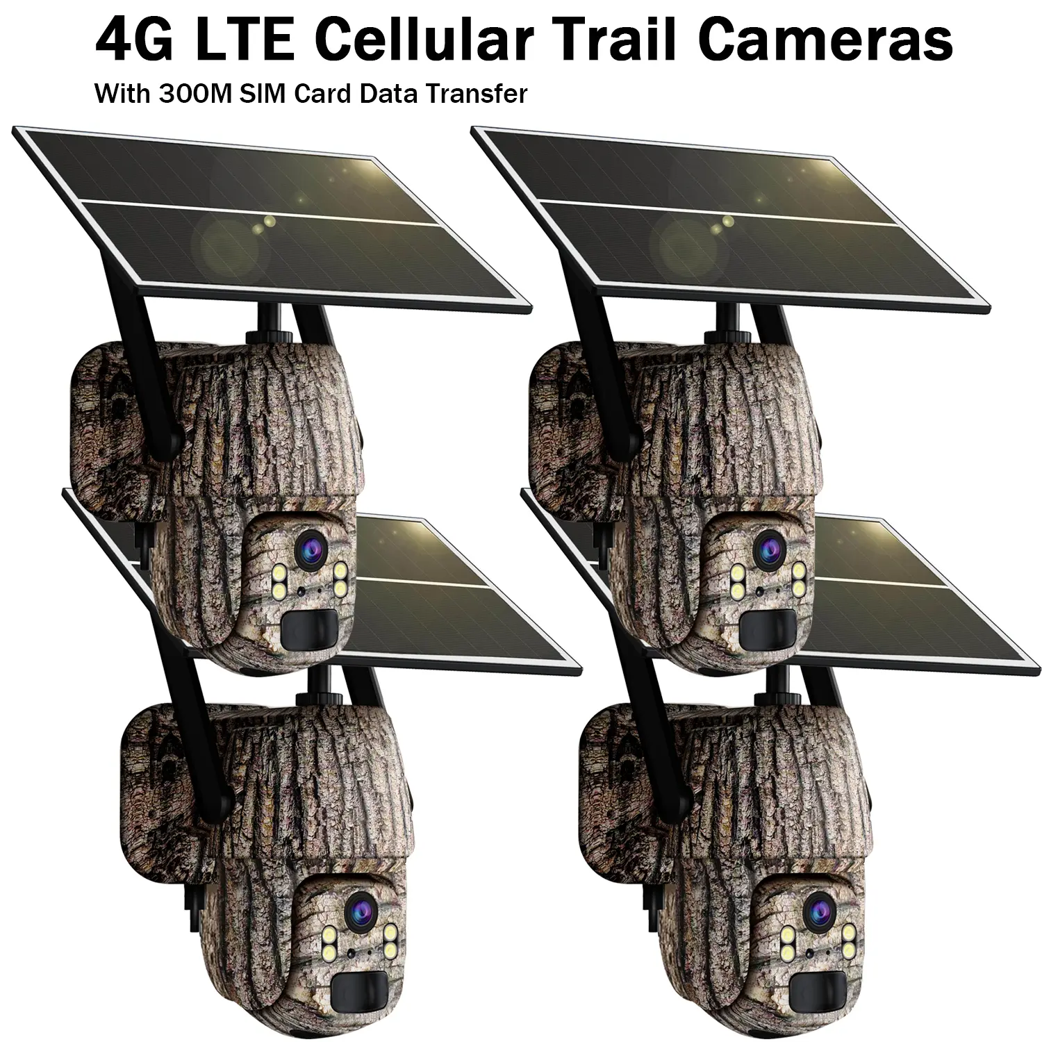 Solar Security Camera, 4G LTE Cellular Trail Camera with Solar Panel, Built-in SIM Card, with PIR Night Vision, IP65 Waterproof, Camouflage Camera, 360 °   Panoramic Live View Video, Suitable for Ranch, Shooting Range, Yard, Outdoor Accessories