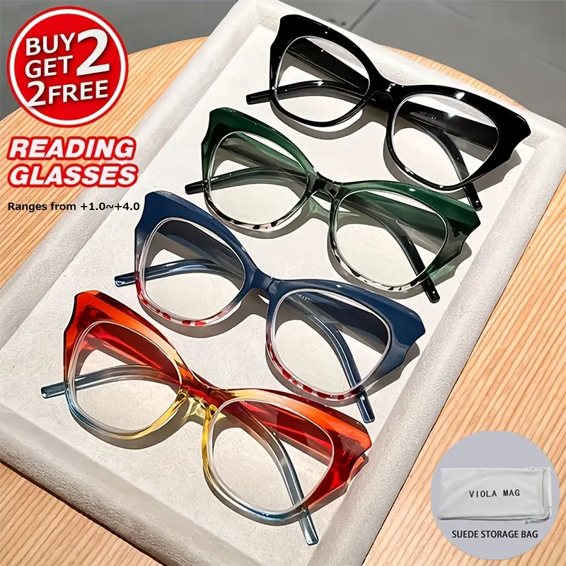 Fashionable reading glasses for young women, buy 2 get 2 free - butterfly and cat eye appearance, Eyeglass Frames, lightweight reading glasses for middle-aged and elderly - daily wear - 1.0 - 4.0