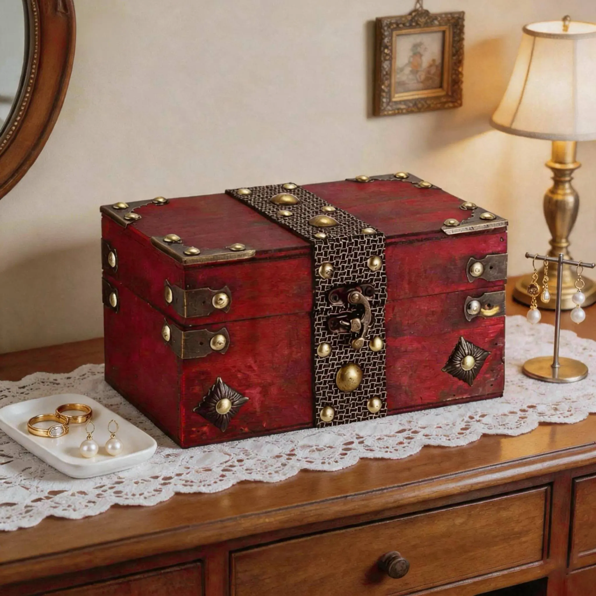 Vintage Lockable Wooden Storage Box - Home Organiser, Jewelry Holder, Desktop Decoration