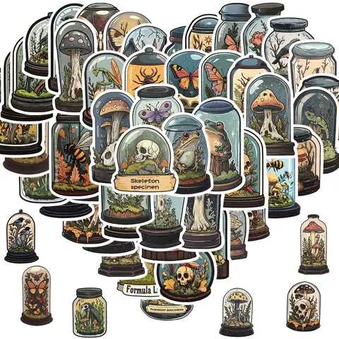 Magic World in The Bottle Sticker, 50pcs/set Waterproof Self Adhesive Decor Paper, Decor Sticker for Gift Greeting Card Water Bottle Laptop Phone Cellphone
