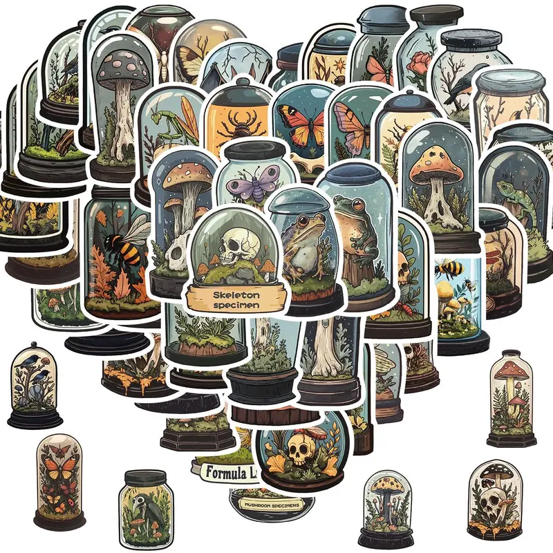 Magic World in The Bottle Sticker, 50pcs/set Waterproof Self Adhesive Decor Paper, Decor Sticker for Gift Greeting Card Water Bottle Laptop Phone Cellphone