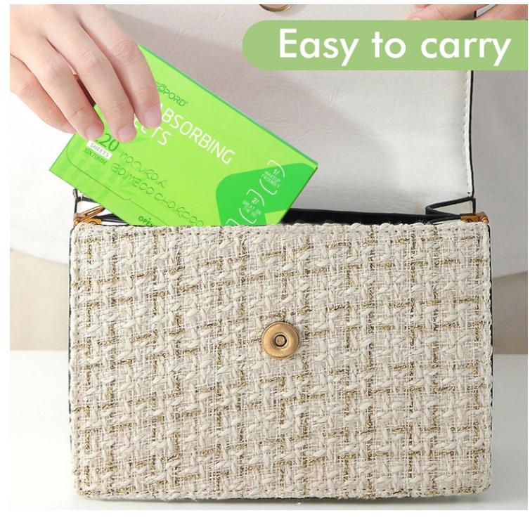 Oil Absorbing Sheets with Bamboo Charcoal - 4 Pack (480 sheets) Oil Blotting Sheets For Face, 20% More Makeup Friendly High-performance Handy Face Blotting Paper for Oily Skin