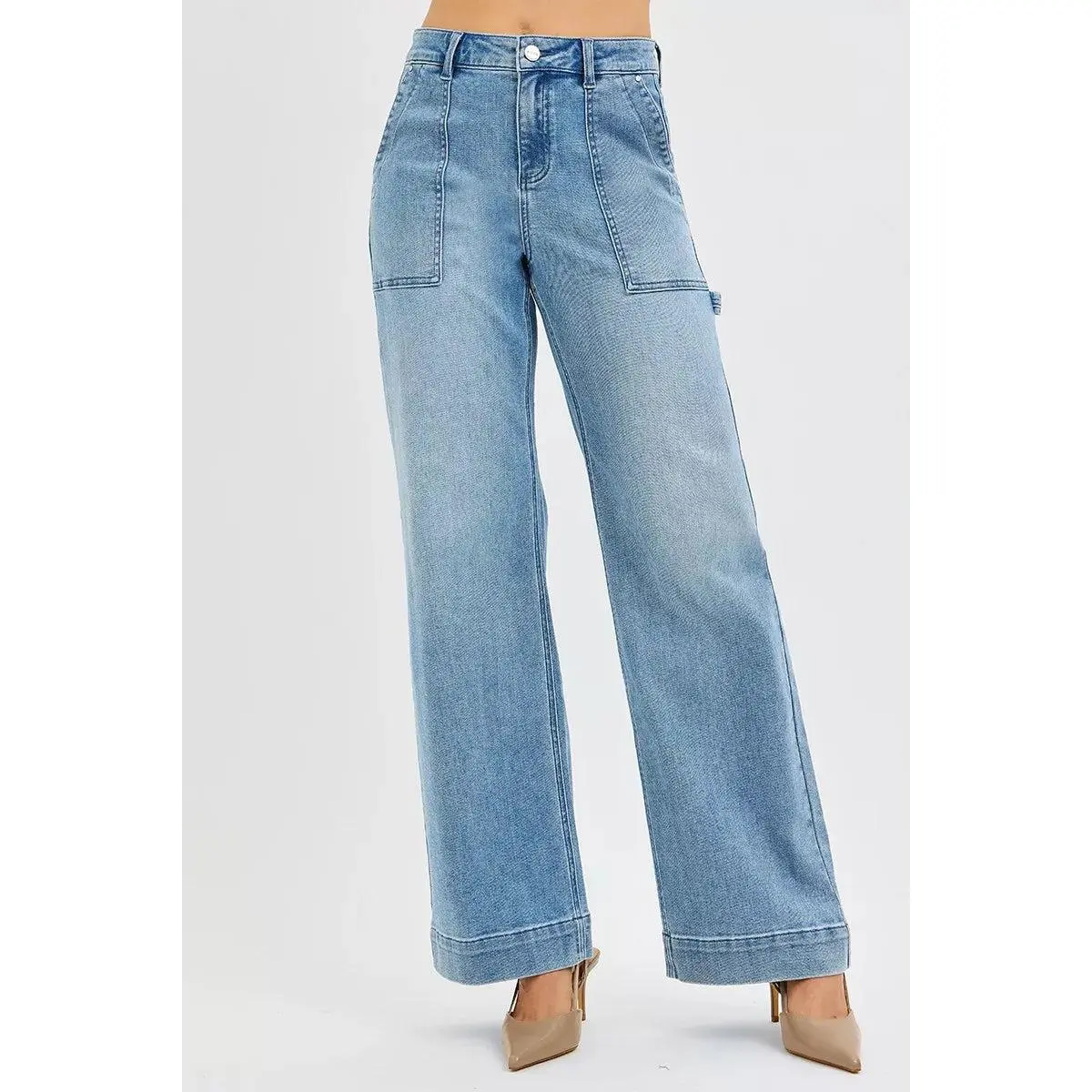 RISEN Full Size High Rise Straight Leg Jeans with Front Pockets Plus Size