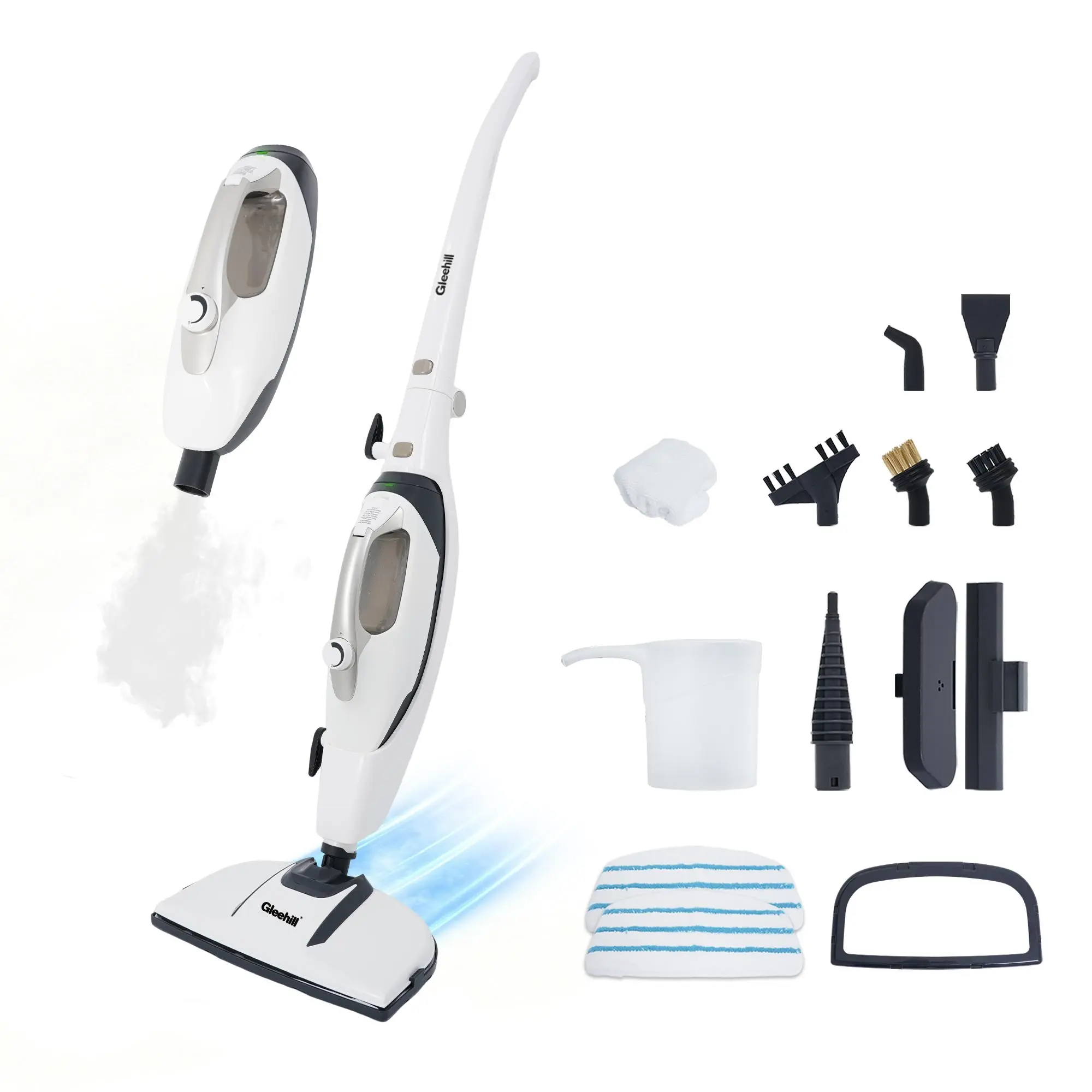 10-in-1 Steam Mop with Detachable Handheld Steam Cleaner, 1550W Floor Steamer for Hardwood, Tile, Grout, Carpet & Windows, Chemical-Free Cleaning with High Pressure and 16FT Power Cord, Includes 2 Reusable Pads