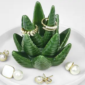 Aloe Ring Holder,Cactus Ring Dish,Jewelry Holder Trinket Tray for Rings Earrings Necklace Organizer,Jewelry Storage Unit,Bridesmaid Christmas Birthday Gift for Women Girls