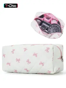 Large Quilted Hair Tools Travel Bag, Cute Portable Cotton Floral Organizer Case for Hair Dryer Hair Curler Accessories, Gift for Women Girls