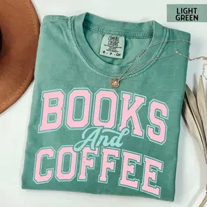 Comfort Colors Books and Coffee T Shirt, Gift for Book Lover, Bookish T-Shirt, Reading TShirt, Bookworm Gift, Book Lover Graphic Tee