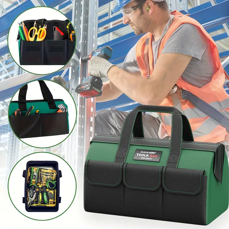 Heavy-Duty Multi-Pocket Tool Bag - Waterproof Oxford Fabric with Reinforced Handles, Perfect for Electricians & DIYers