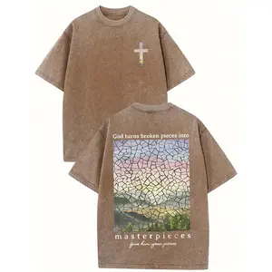 Oversized God Turns Broken Pieces Into Masterpieces Print Drop Shoulder T Shirts For Men Vintage Streetwear Basic Tees Baggy Hip Hop Unisex Tops Acid Wash