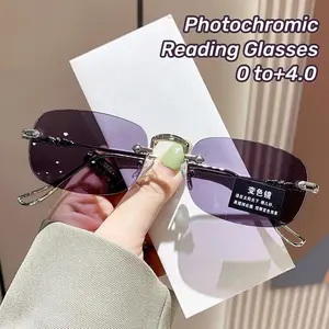 Ultra Light Frameless Photochromic Reading Glasses Blue Light Blocking Eye Protection Presbyopia Glasses Optical Spectacle Glass
