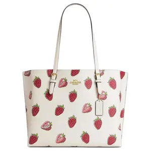 COACH Mollie Strawberry Print Coated Canvas Tote Bag for Women in Chalk White