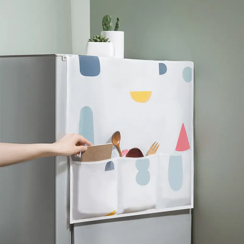 1pc Refrigerator Cover With Storage Bag Refrigerator Dust-Proof Cover Storage Organizer Bag Dustproof Design Dustproof Design Covers