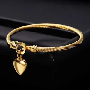 26-Letter Heart Pendant Twisted Rope Bangle Custom Initial Bracelet Gold/Silver Personalized Jewelry