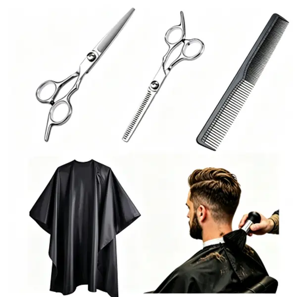 Professional Barber Hair Cutting Complete Kit - Stainless Steel Flat Shear Set, Thinning Scissors, Waterproof Cape, Hair Styling Comb, Soft Neck Duster Brush, Barber Tools for Home & Salon (Indoor Recreation Use)