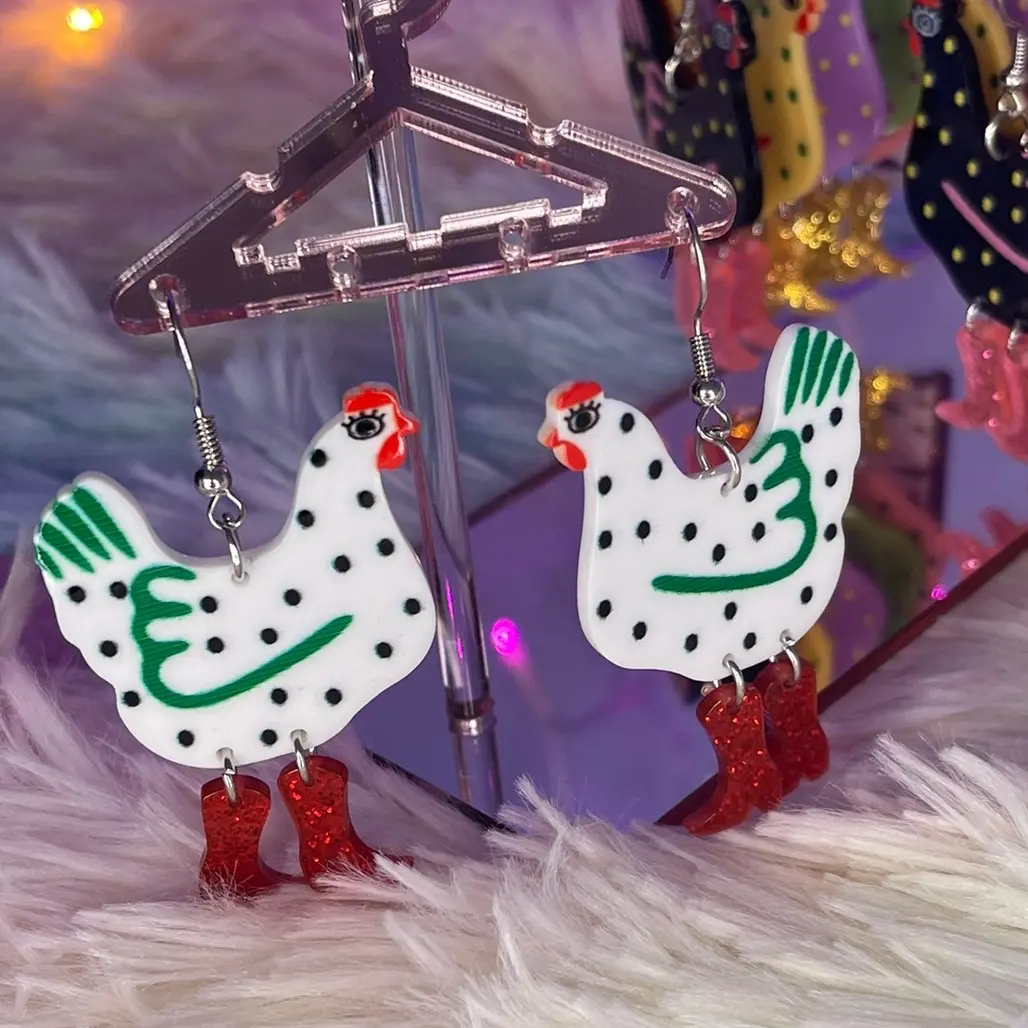 Chicken with red boots earrings Chicken with red boots earrings