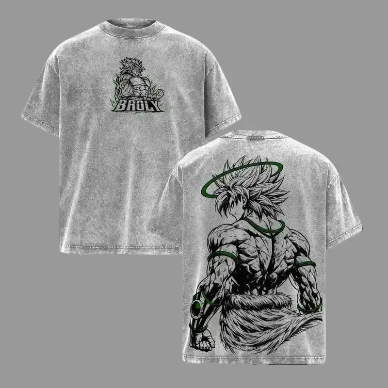 Menswear Broly Dragon Ball Anime Vintage Graphic Oversized Tee - Premium Heavyweight Cotton Short-Sleeve Top, Acid Wash Streetwear Pump Cover, Ideal Gift for Anime Fans