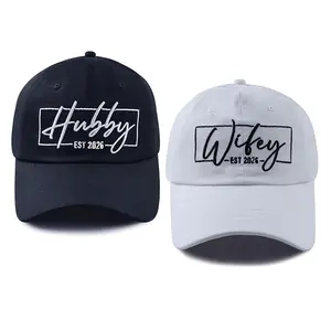 2PCS Wifey & Hubby 2026 Hats For Women Men, Adjustable Cotton Embroidered New Husband And Wife Matching Outfits Baseball Cap