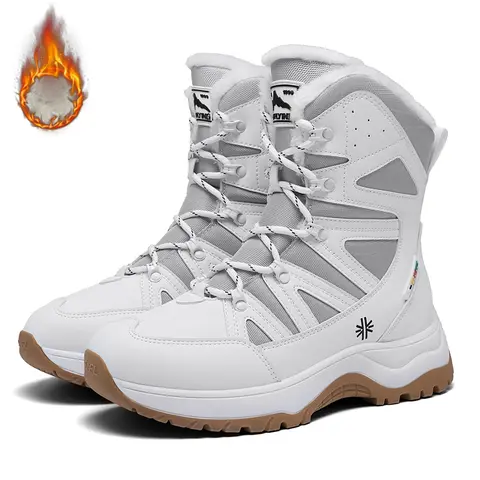 Men's Mid-Calf Tactical Snow Boots - PU Leather, Laced, Waterproof, Warm Plush, Comfortable, Lightweight Round Toe, Unisex Cold Weather Gear for Hiking Style Shoes, Tennis Activities