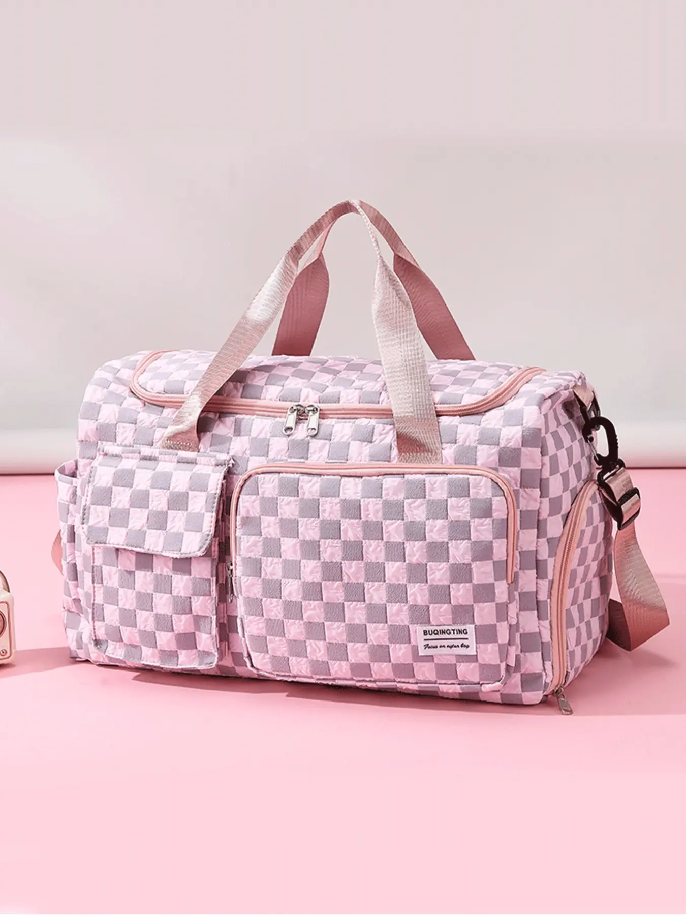 Chessboard Luggage Travel Bag for Women & Men, Large Capacity Dry Wet Separated Sports Gym Bag, Traveling Bag, Handheld Business Suitcase