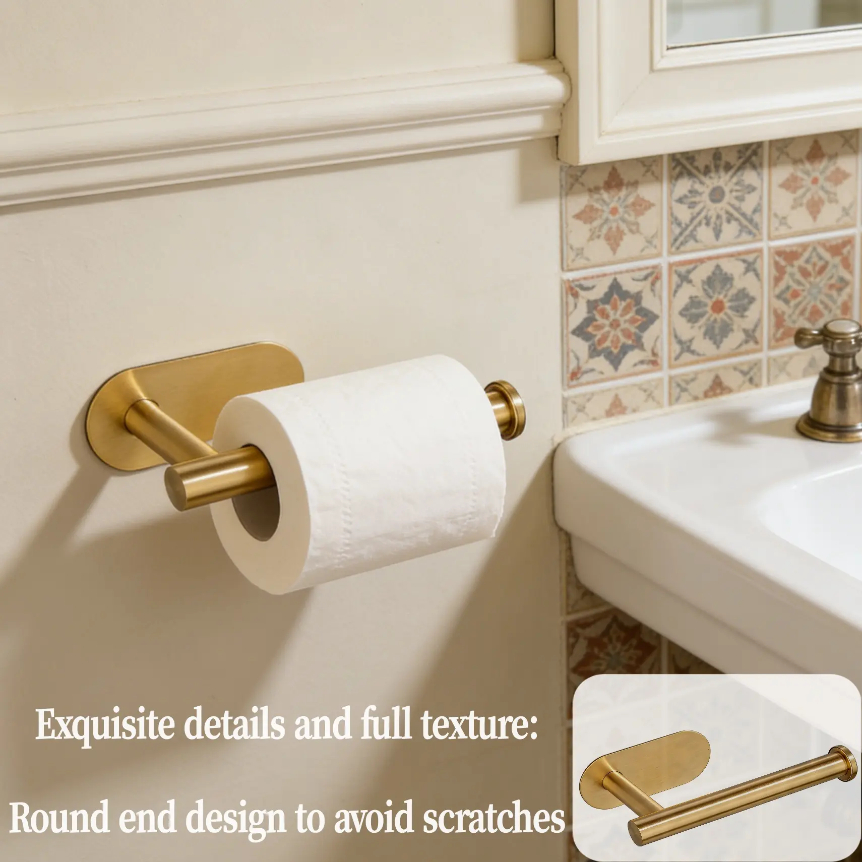 Stainless Steel Toilet Tissue Holder, No-Drill No-Nail Wall-Mounted, Sturdy Durable, Bathroom Organization Home Supply