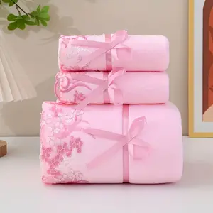 20253pcs Lace Embroidered Towel Set, Ultrafine Fiber Towels, 2 Soft Towels, 1 Bath Towel, Bathroom Absorbent Towels, Bathroom Supplies